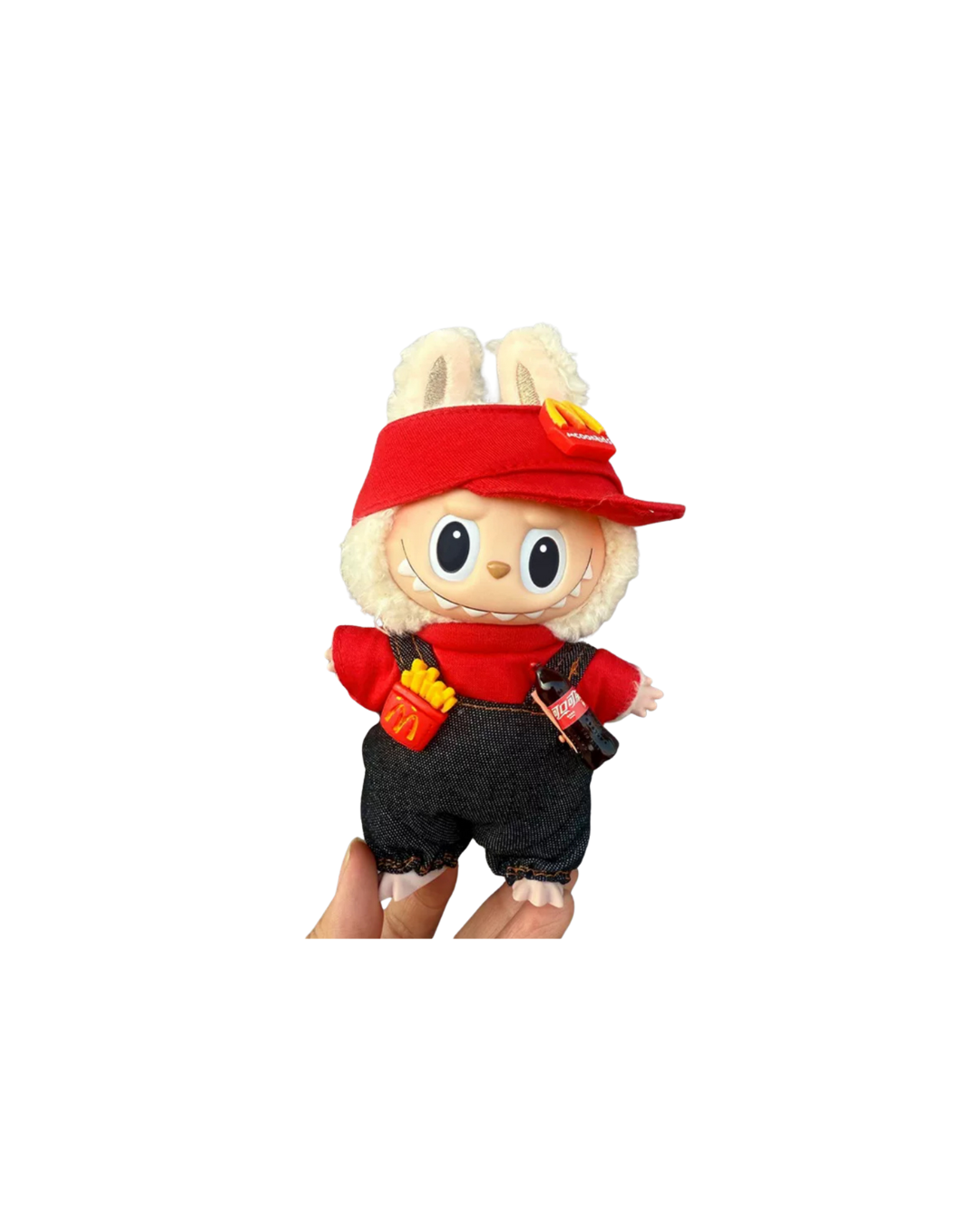 š M Fast Food Fanboy Outfit for 17cm Labubu Dolls ā 3-Piece Set (Hat + Tee + Overalls)