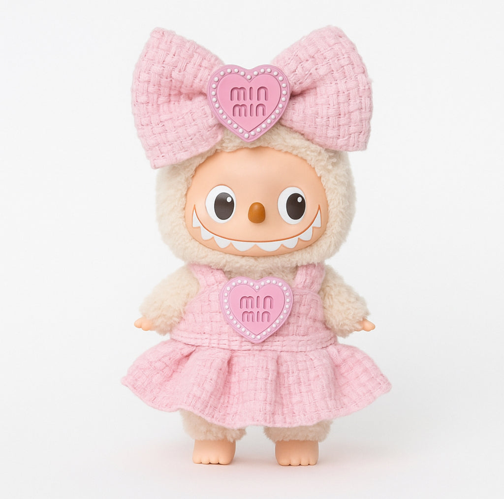 🎀 MIN MIN Pink 2-Piece Set (Headband + Dress)｜For 17cm Dolls