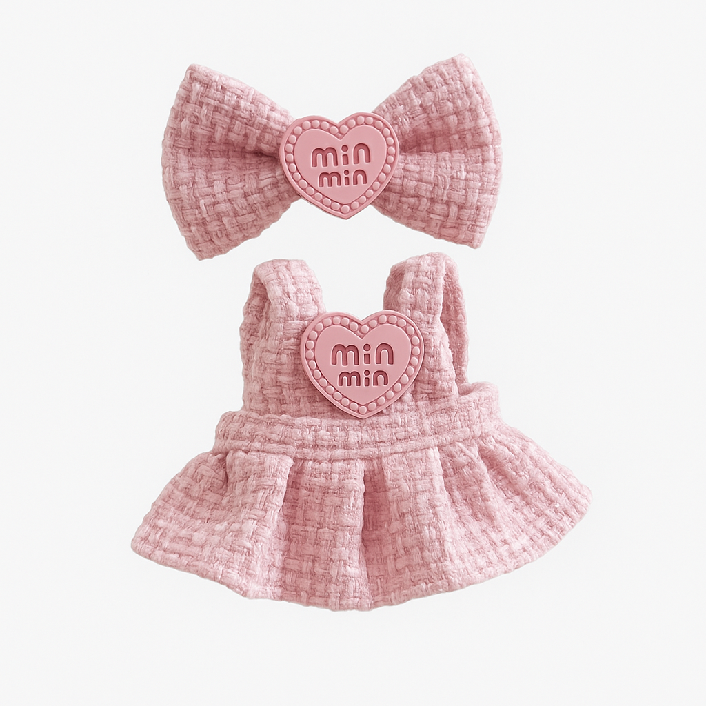 🎀 MIN MIN Pink 2-Piece Set (Headband + Dress)｜For 17cm Dolls