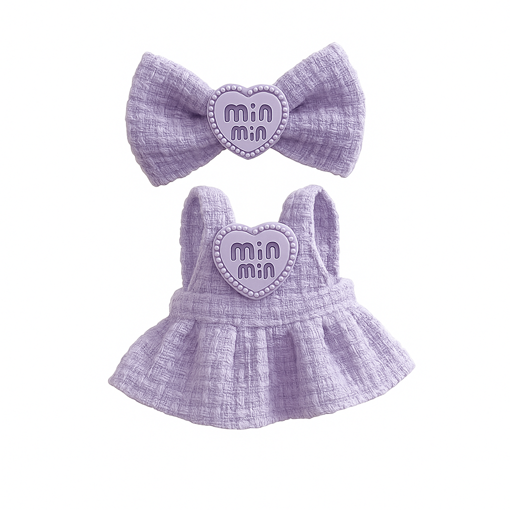 💜 Lavender Tweed Skirt & Bow Set for 17cm Dolls – 2-Piece Outfit (No Doll Included)