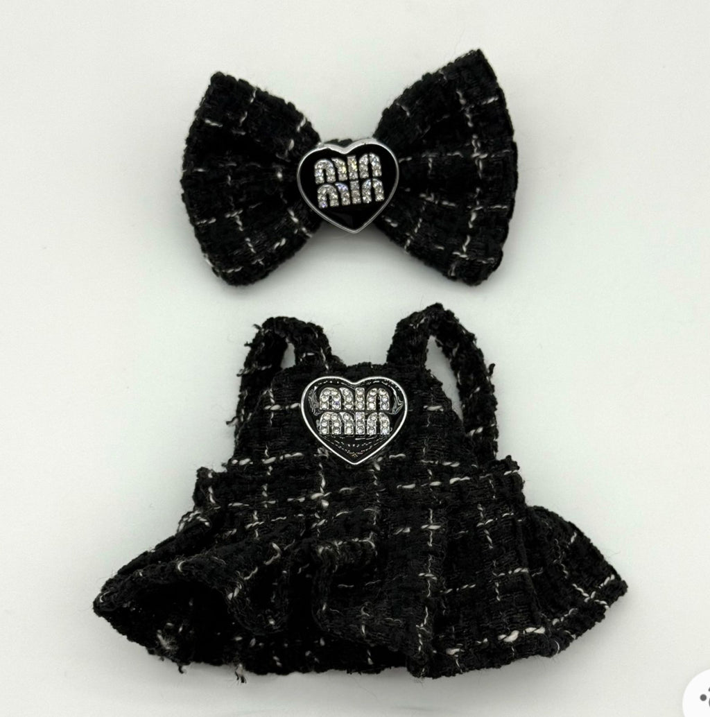 🖤Elegant Black Tweed Outfit Set for Labubu 17cm – 2-Piece Set (Bow + Dress)
