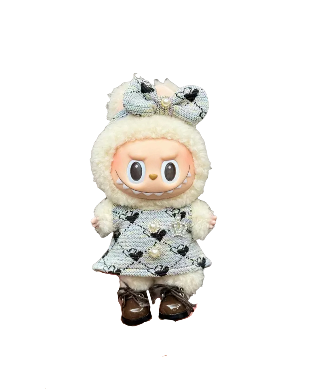 🖤 Tweed Heart Pearl Dress Set for 17cm Dolls – Elegant Bow Edition (Shoes Not Included)