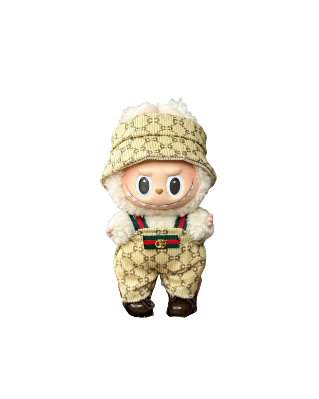 🧢 GG-Inspired Monogram Outfit for 17cm Dolls – Street Luxe Overalls & Bucket Hat