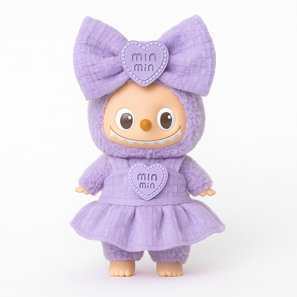 💜 Lavender Tweed Skirt & Bow Set for 17cm Dolls – 2-Piece Outfit (No Doll Included)