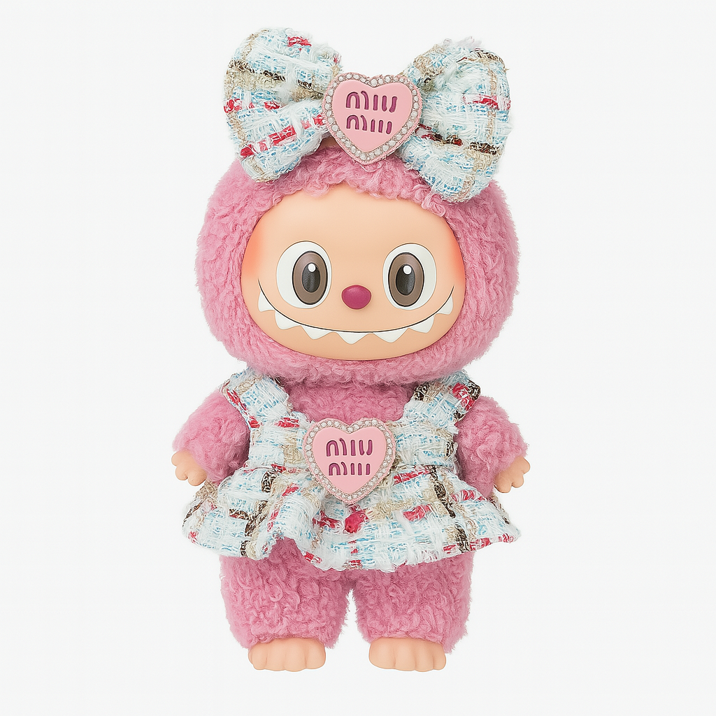 💖 M M-Inspired Pink Tweed Dress Set for 17cm Dolls – Glam Bow & Heart Charm Look